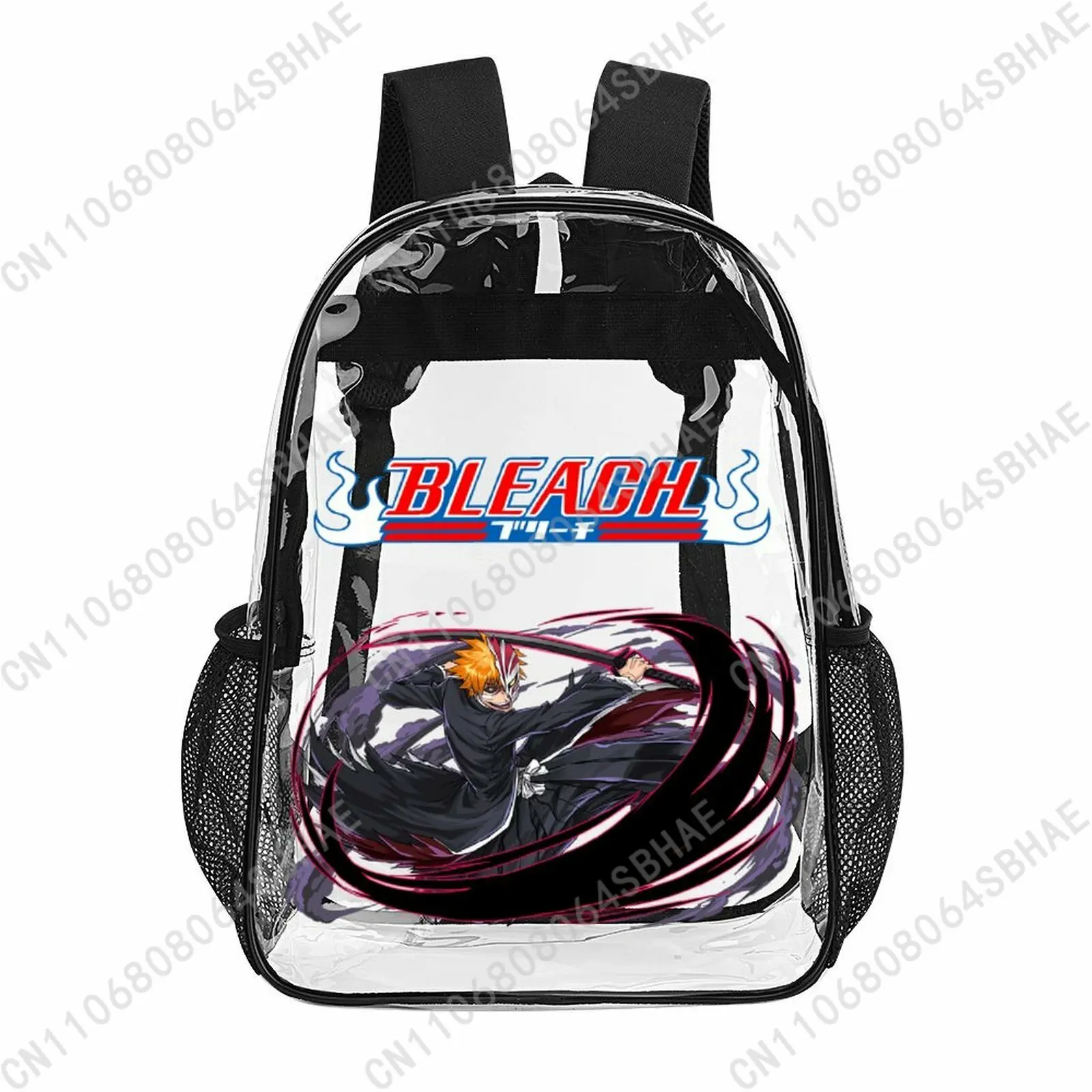 

BLEACH Trendy 17 Inch Clear Backpack for Teenage Girls Boys Personalized Name Transparent School Bag Cool PVC Gifts