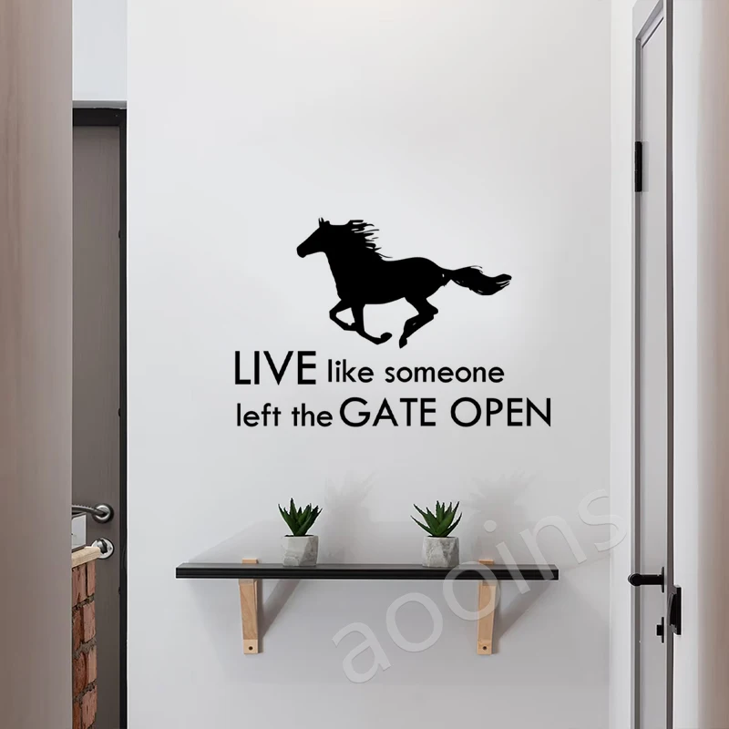 Horse Wall Stickers Art Decor - Live Like Someone Left The Gate Open Horse Cowboy Wall Quote Vinyl Decal