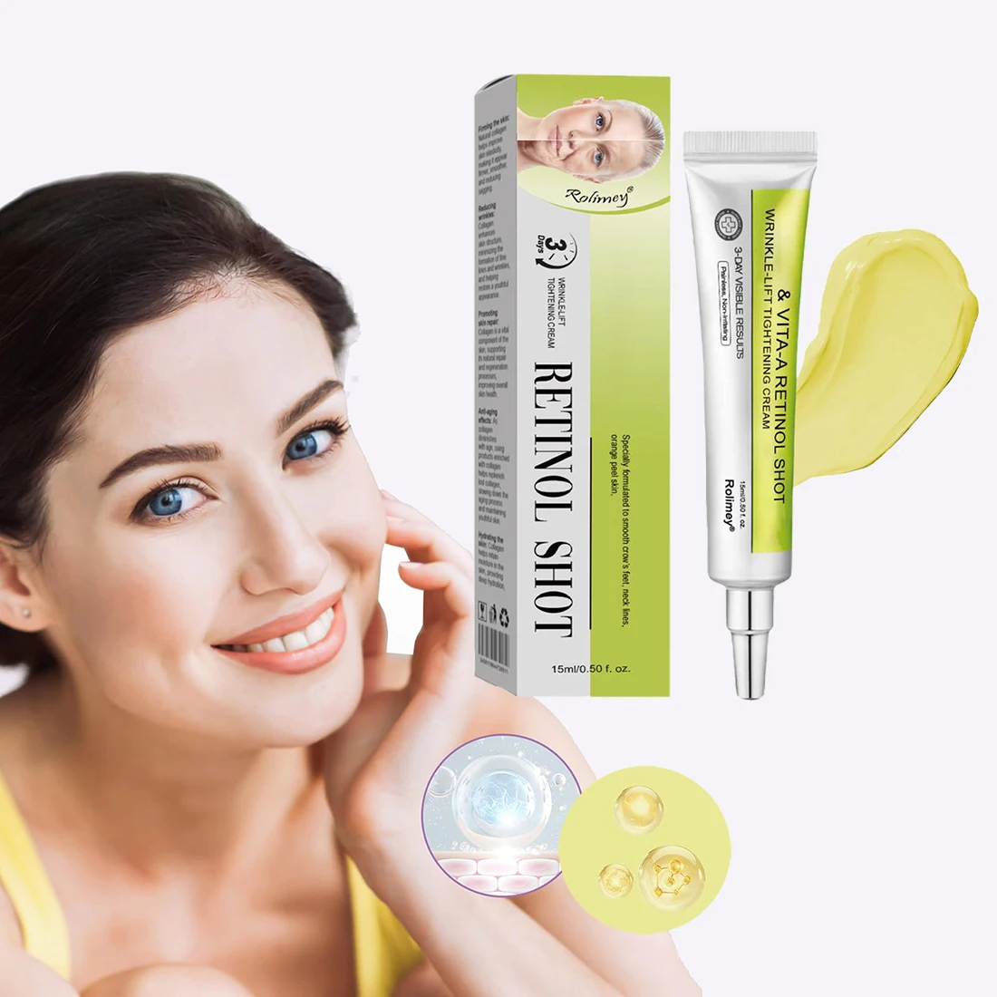 Creme Firmador Retinol Shot com Vitamina C, Minimizador de Poros, Suavizante e Firmador da Pele, Sérum Retinol para o Rosto, Hidratante