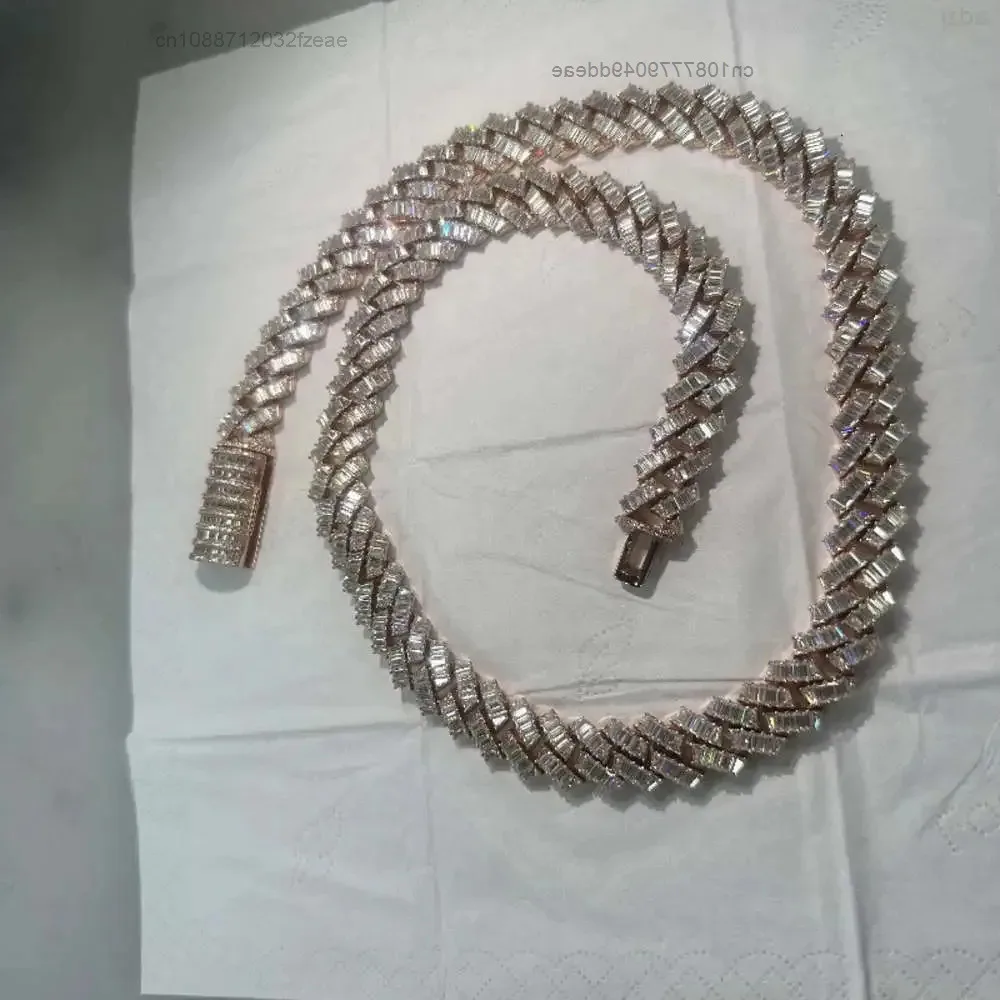 

Пройти тестер бриллиантов, стерлинговое серебро 925 пробы, Iced Out, 12 мм, багет, Майами, хип-хоп, муассанит, бриллиантовая кубинская цепочка