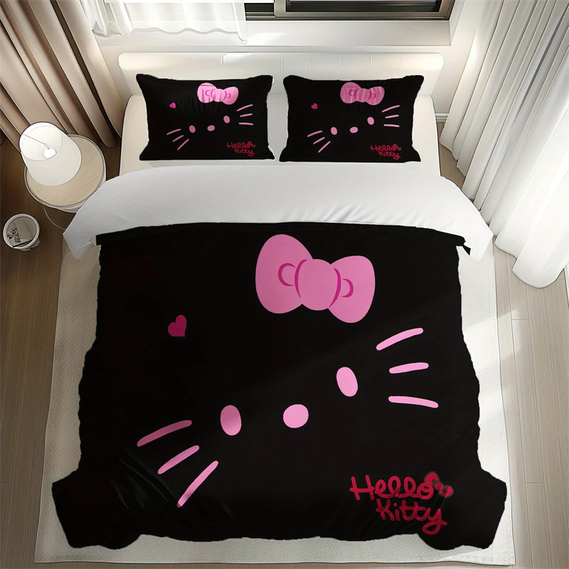 Duvet Cover Hello Kitty   Bedroom Use, Easy Care Machine Washable - Includes 1 Duvet Cover & 2 Pillowcases (No Core) Gift