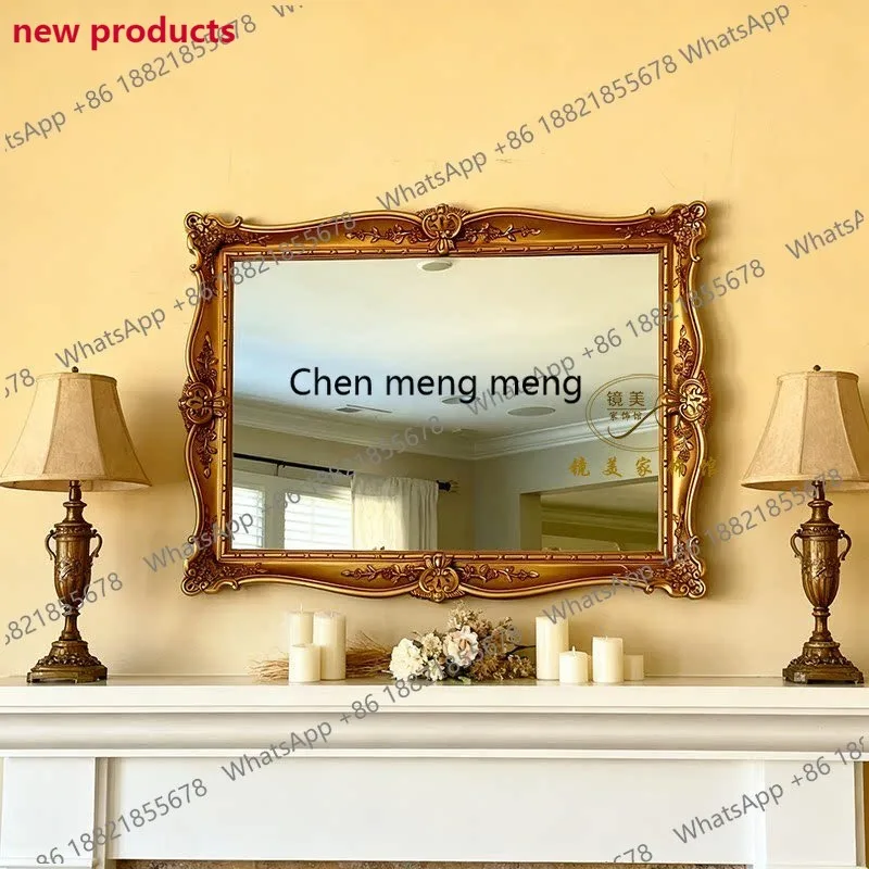 A139French retro carved bedroom dresser makeup mirror American wall-mounted decorative mirror bathroom mirror