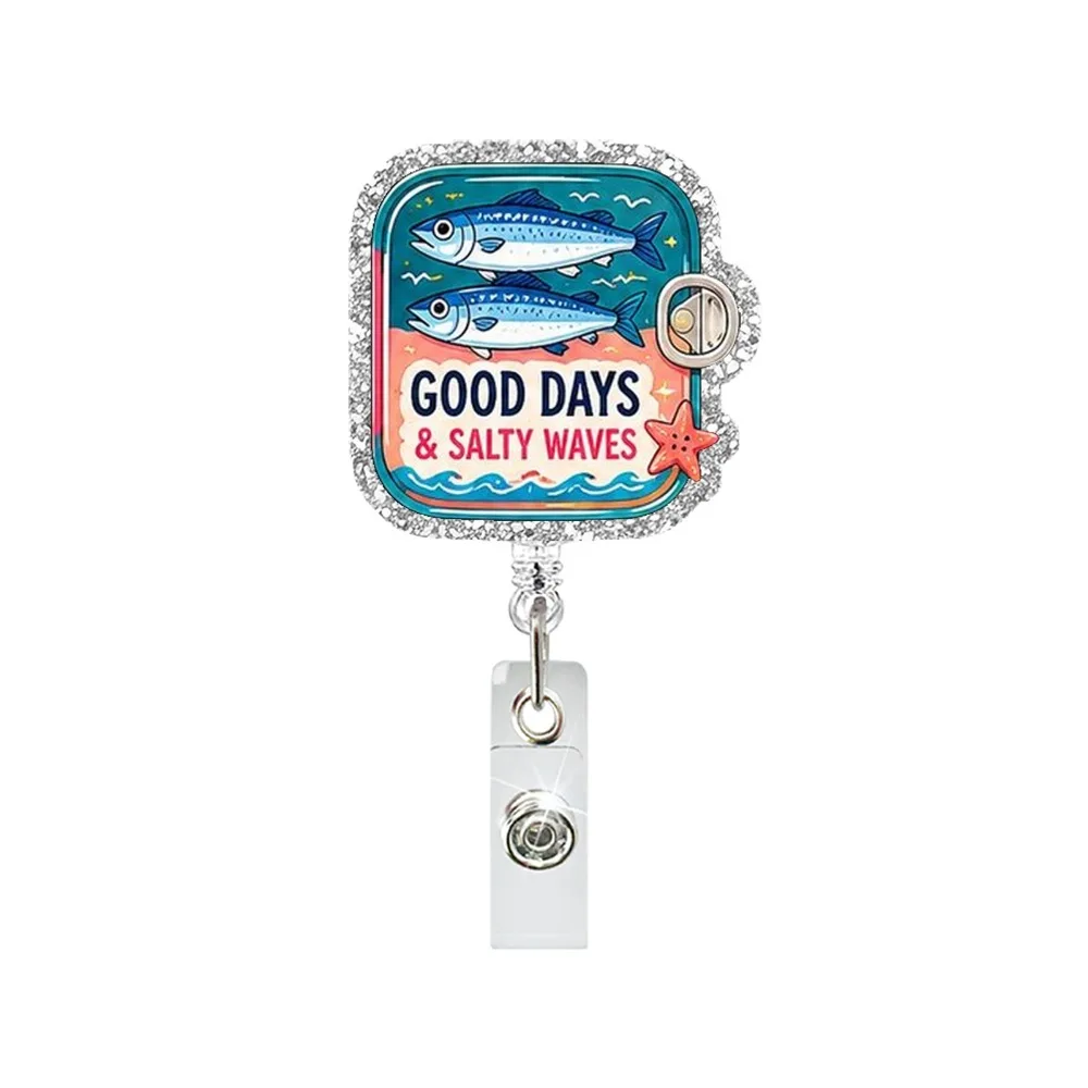 Glitter Acrylic Retractable ID Card Holder 360° Swivel Retractable Nurse Badge Reel High-Transparent Acrylic Alligator Clip
