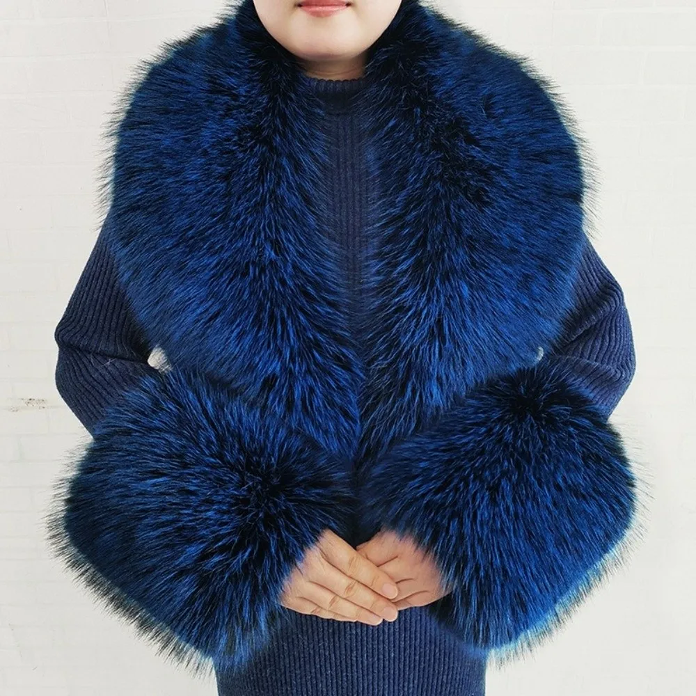Fluffy Large Size Faux Fur Collar Set V Shape Thick Warm Fur Cuff Set Detachable Oversized Fur Trim Accessories For Women Winter