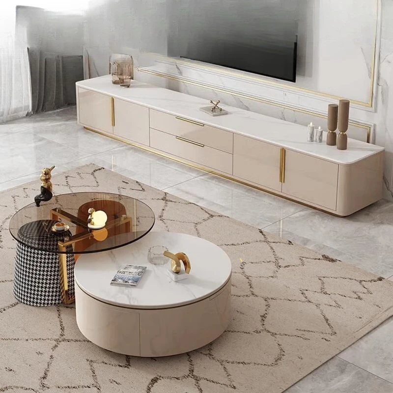 

Light luxury fashion marble TV cabinet, coffee table combination