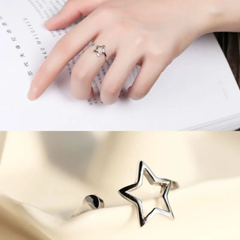 جديد بسيط الجوف ستار 925 فضة موضة صغيرة جديدة الخماسية نجمة المرأة افتتاح خواتم R301