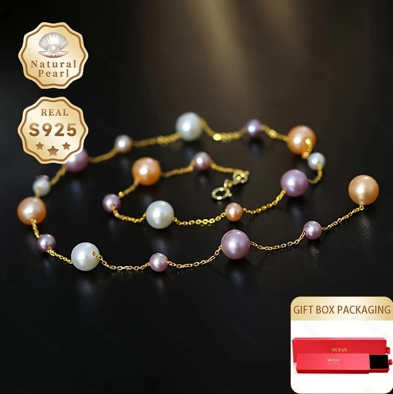 

Mufan Jewelry Fashion Pearl Necklace Natural Freshwater Pearls 4-7mm Vibrant Colors S925 Silver Starry Sky Design Elegant Linxia