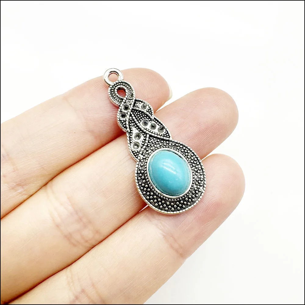 Animal Heart Cross Pendants Antique Silver Color Turquoise Charms For Bracelets Charms Making Jewelry view 6