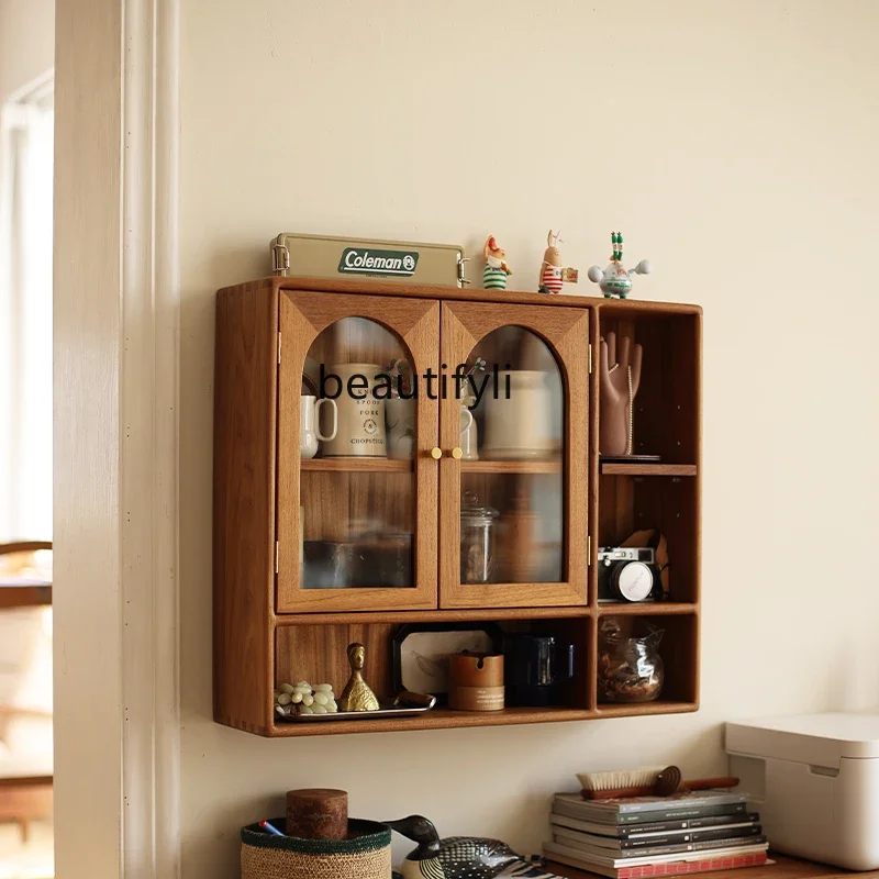 

Myanmar old teak retro small hanging cabinet French wall cabinet Middle antique mug holder Kitchen rack