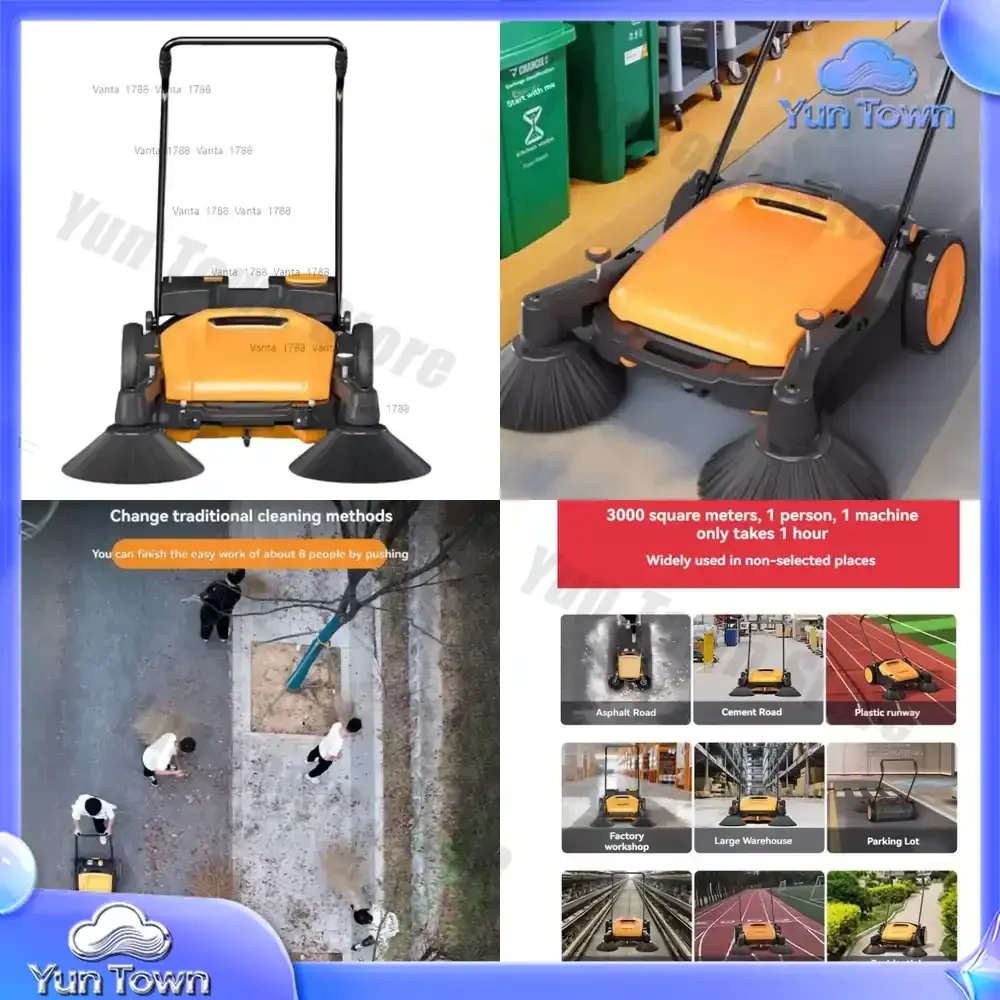 55L Industrial Hand-push Wireless Sweeper Commercial Factory Road Dust Cleaning Sweeper Five-speed Adjustment Saves Effort