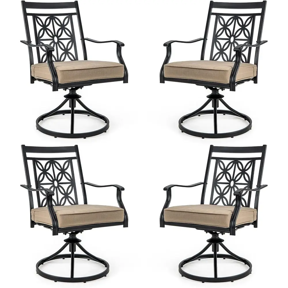 

Поворотный обеденный набор для патио из 4 предметов с металлическим каркасом, мягкими сиденьями и атмосферостойким дизайном для использования на открытом воздухе