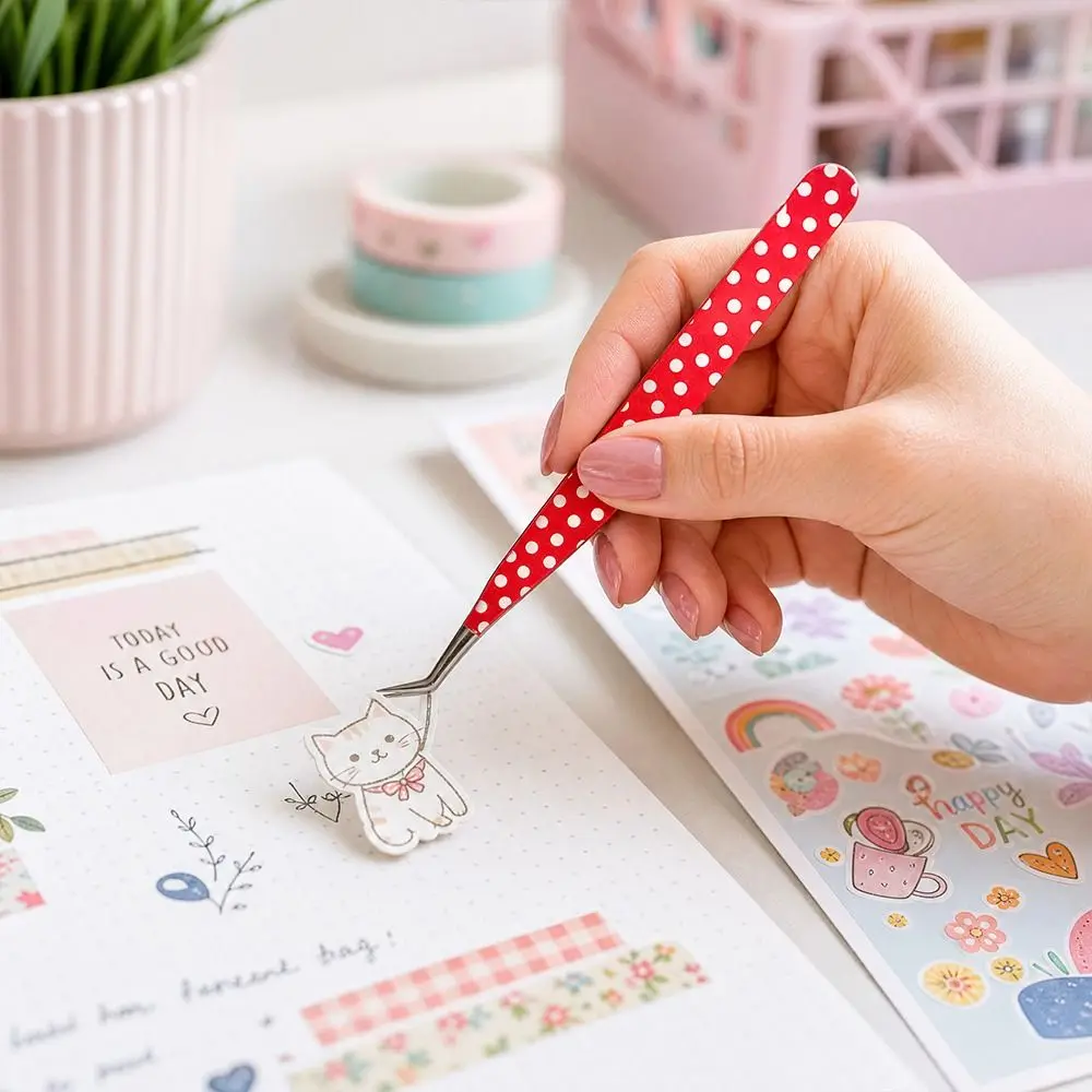 Stainless Steel Curved Stickers Tweezers High Precision Anti-static Lashes Extension Tweezer Polka Dot Eyelash Curler