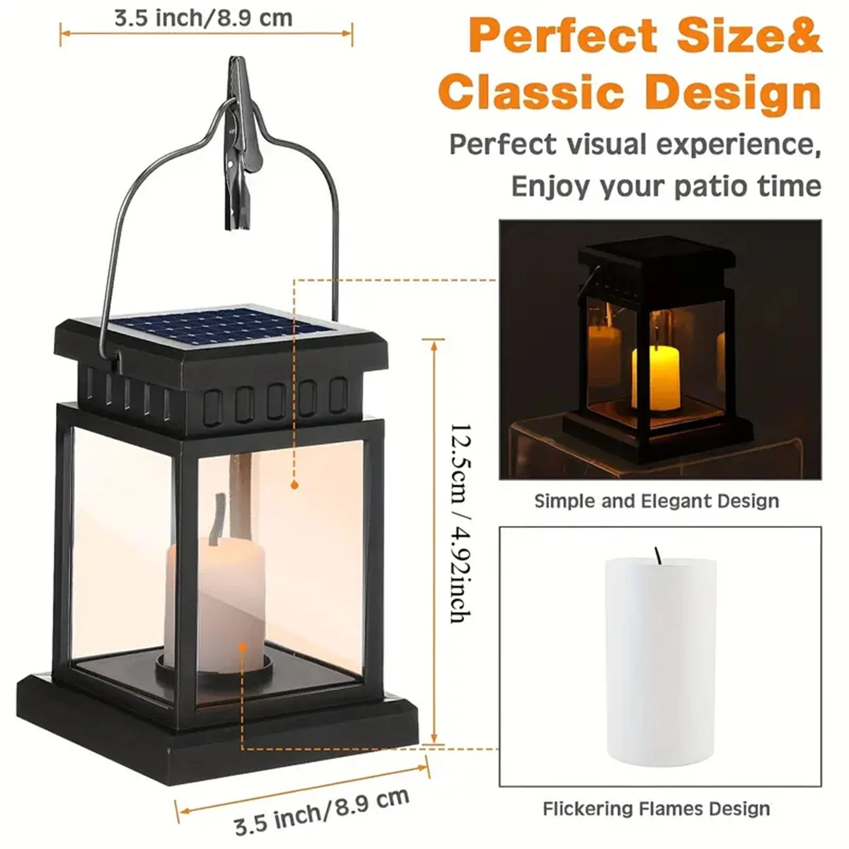 1pc Solar Candle Lantern Lights Retro Palace Style Hanging Decorative Candle Lamps Waterproof Garden Outdoor Hanging Solar Light