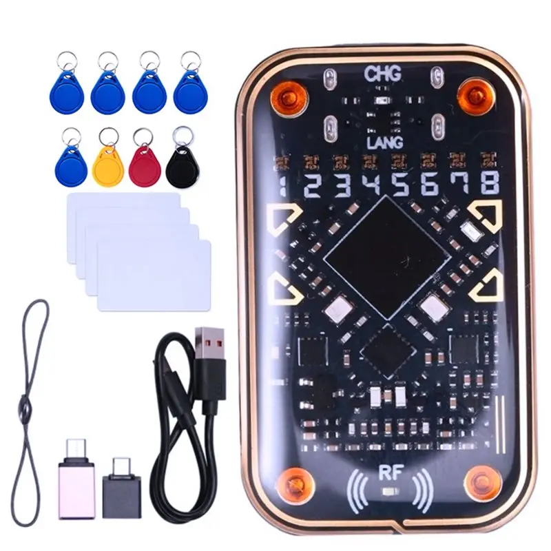 【MUST-HAVE】Chameleon V2.0 RFID Smart Chip Reader Emulator+ 12PCS UID/CUID Keychain Cards 125Khz 13.56Mhz NFC Decoding Duplicator