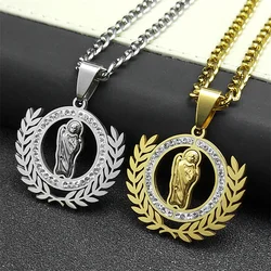 San Judas Tadeo Pendant Necklace for Women Men Stainless Steel Silver Color Holy Christian Protection Chain Jewelry 8246-QKC