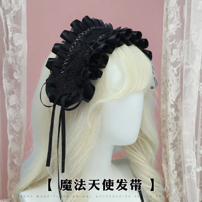 Comic-Con Girl Lolita Lace Hair Accessories Sense Hair Band Ribbon Bow Dark Lo Girl Sweet Headgear