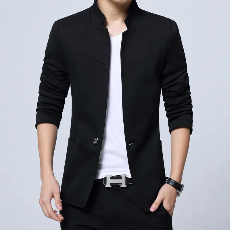 Men\'s Casual Slim Fit Solid Suit Blazer Jacket Men Wedding Dress Blazer Male Stand Collar Blazer Masculino Pluse Size FS-125