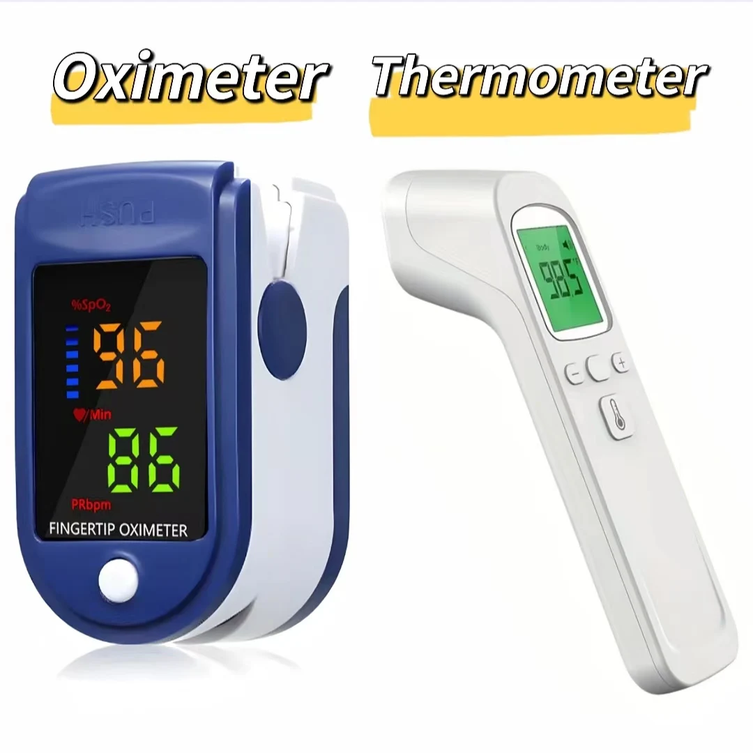 New 2-in-1 Household Infrared Forehead Temperature Gun Electronic Thermometer Accurate Finger Clip Type Pulse Oximetry Oximeter