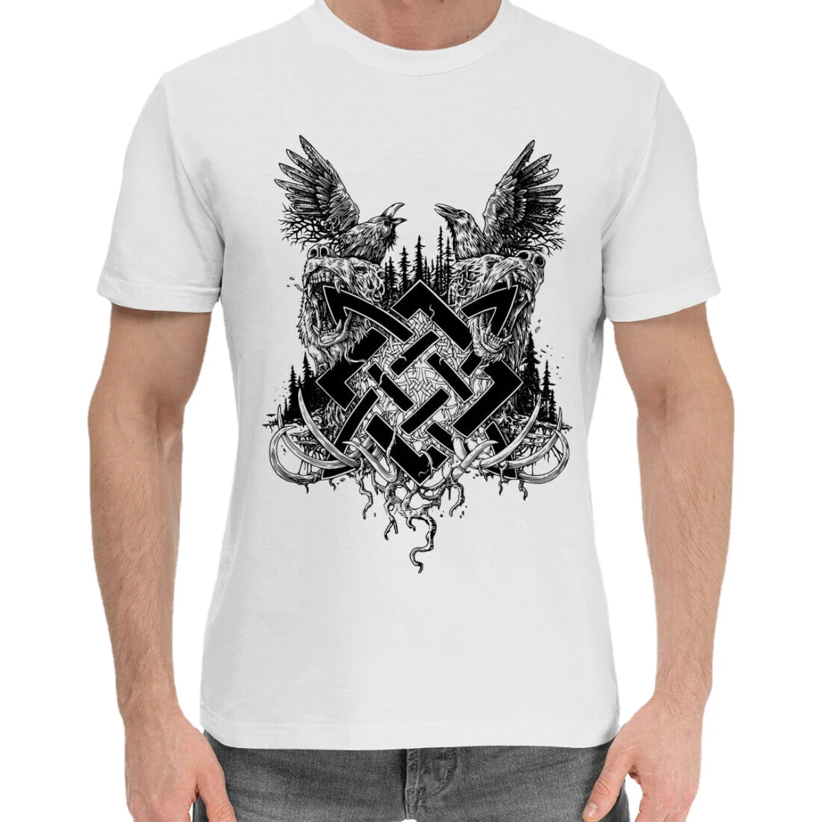 Russian Slavic Amulet Summer Cotton O-Collar Short Sleeve T-shirt