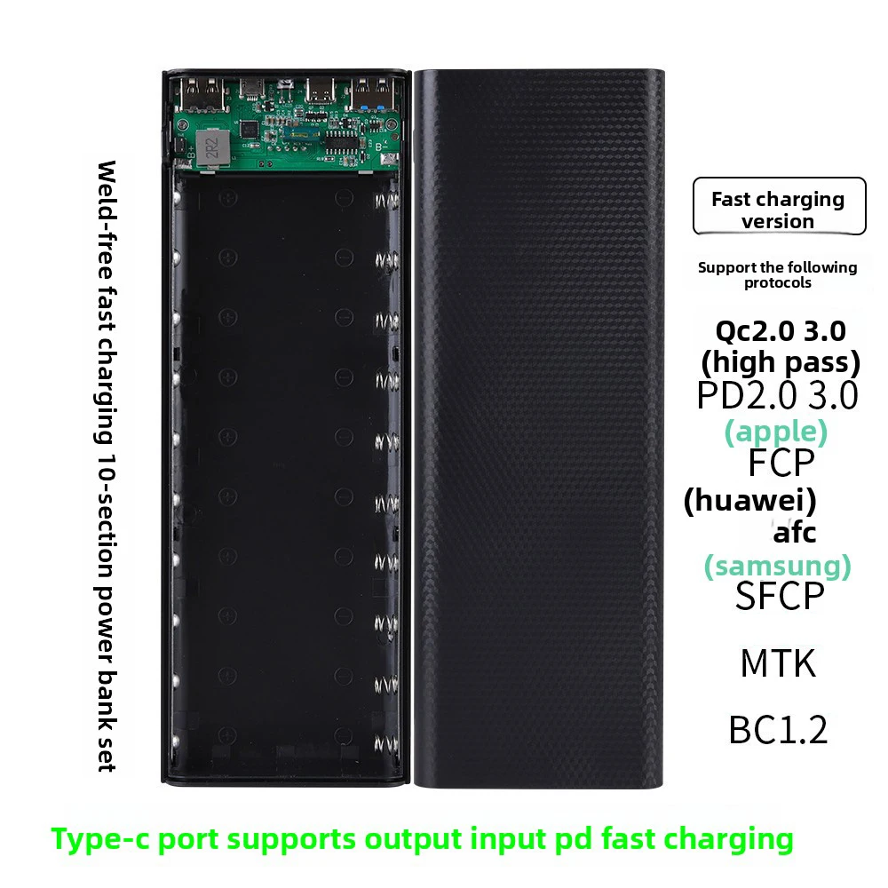 2 USB 10*18650 Battery Storage Box Type C Micro Usb Input Power Bank Shell DIY 18650 Battery Holder Case 18W 22.5W Quick Charge