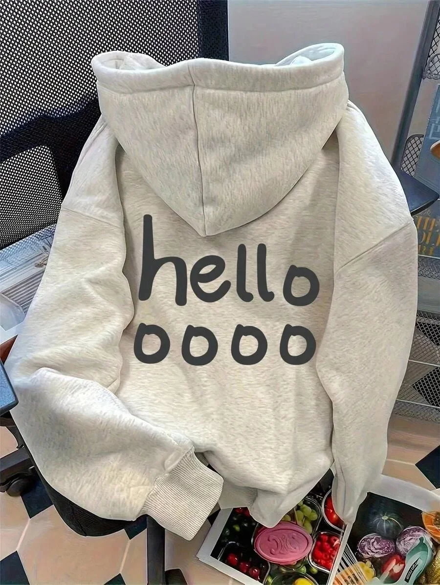 

Pure Cotton Hoodie Emblazoned with Eye - Catching "hello Ooooo" Lettering - Blending Comfort with Quirky Aesthetic