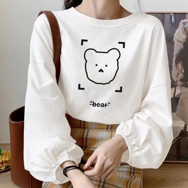 Stylish O-Neck All-match Printed Lantern Sleeve T-Shirt Female Clothing 2023 Autumn New Casual Pullovers Korean Tee Shirt