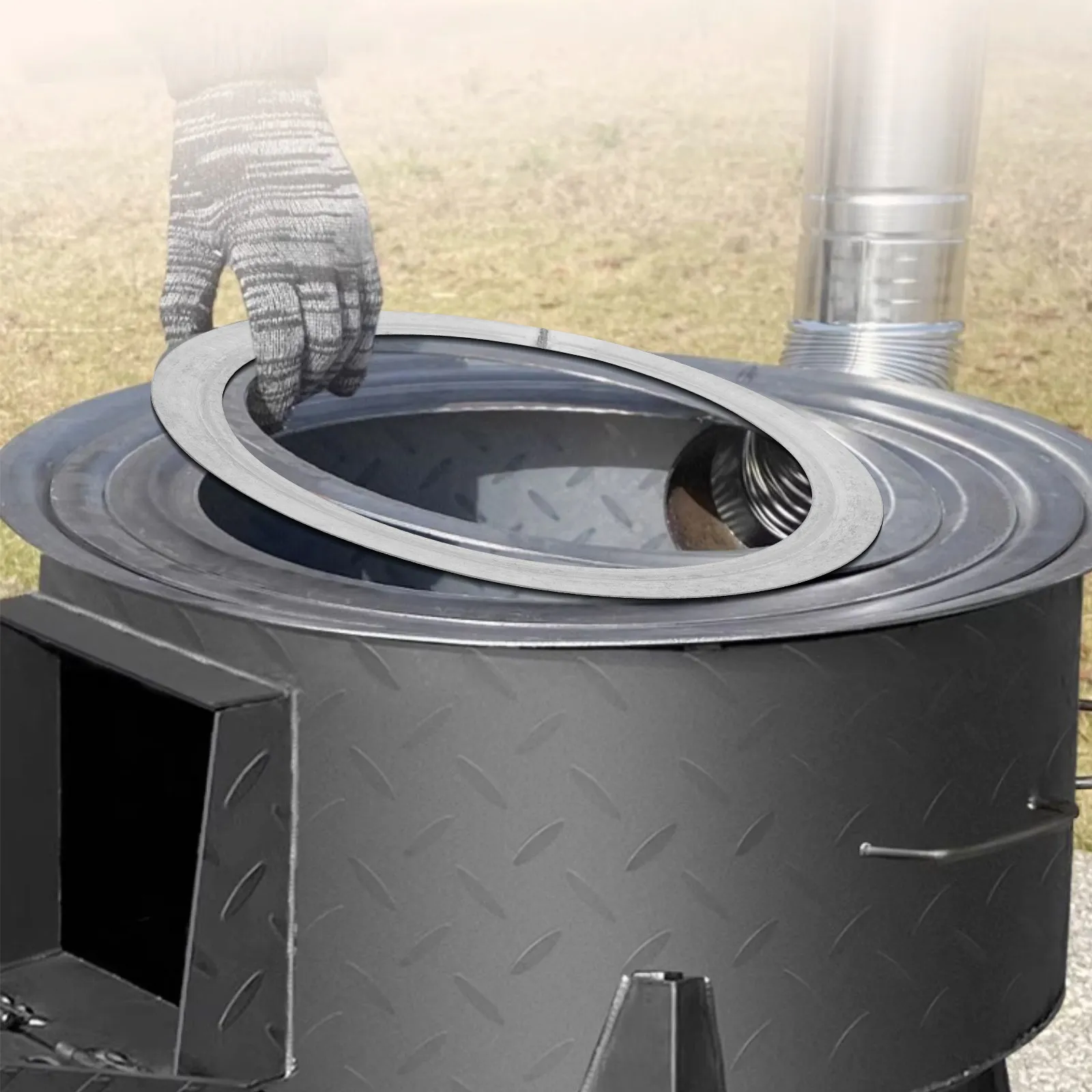 Thickened Iron Stove Ring Compatible with Firewood Stoves Chimney Protection Anti Wear Sturdy Cooking Wok Ring Household Furnace