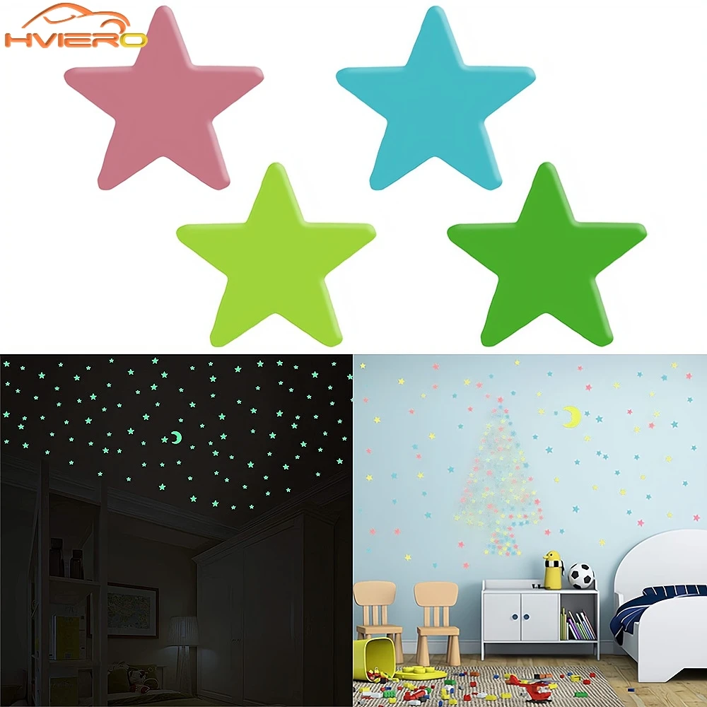 50/100X 3cm Star Glow In Dark Luminous Fluorescent Wall Sticker For Kids Baby Room Bedroom Ceiling Home Holiday Party Decoration