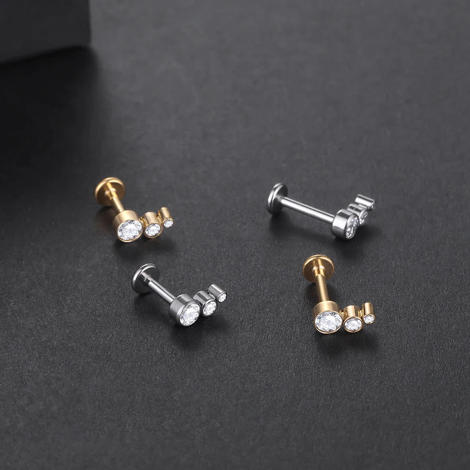 1PC Titanium Stud Earring Zircon Flat Back Lip Labret Cluster Piercing Cartilage Earring for Women Sexy Body Jewelry Wholesale