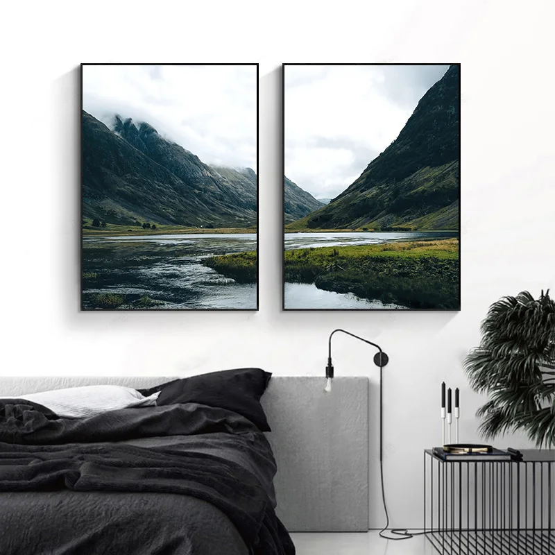 

2Pcs/Set Natural Scenery Forest Mountain Water Art Canvas Poster Pictures Wall Decorations Modern Living Room Bedroom Home Decor