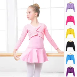 Girls Ballet Crop Tops Dance Sweater Coat High Waist Ballet Clothes Children Long Sleeve Gymnastics Leotard Overall Pullover