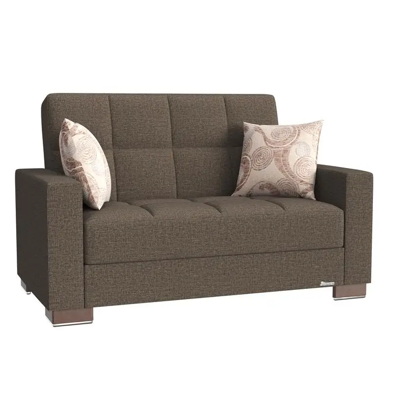 Convertible Loveseat with Storage, Brown Upholstery, Zen Aero Collection