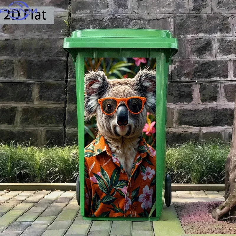 2D Flat Printing 1pc Trash Can Sticker ×inch Koala Wearing Fashion Glasses Themed Design Self-Adhesive Wall Decal Wallpaper fo