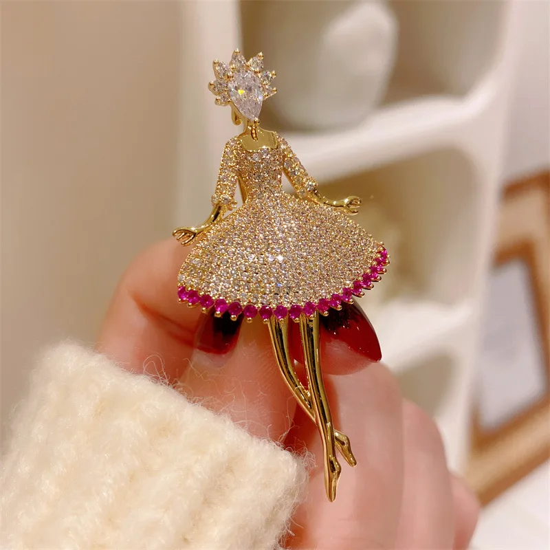 OKILY Super Beautiful French Retro Zirconia Dancing Ballet Girl Brooch Pins Elegant CZ Ballerina Broches Mujeres Boda Joyeria image 3