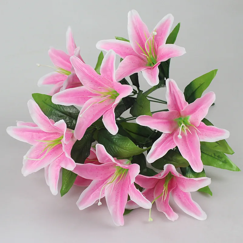 10 Heads Artificial Lily Flowers European Multicolor Fake Bridal Flower Bouquet Wedding Home Party Decoration Flowers