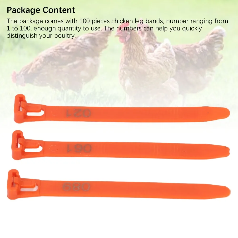 100Pcs Identification Tags PP Chicken Leg Rings Sturdy Reusable Chicken Leg Bands 1-100 Number Poultry Leg Bands Ducks