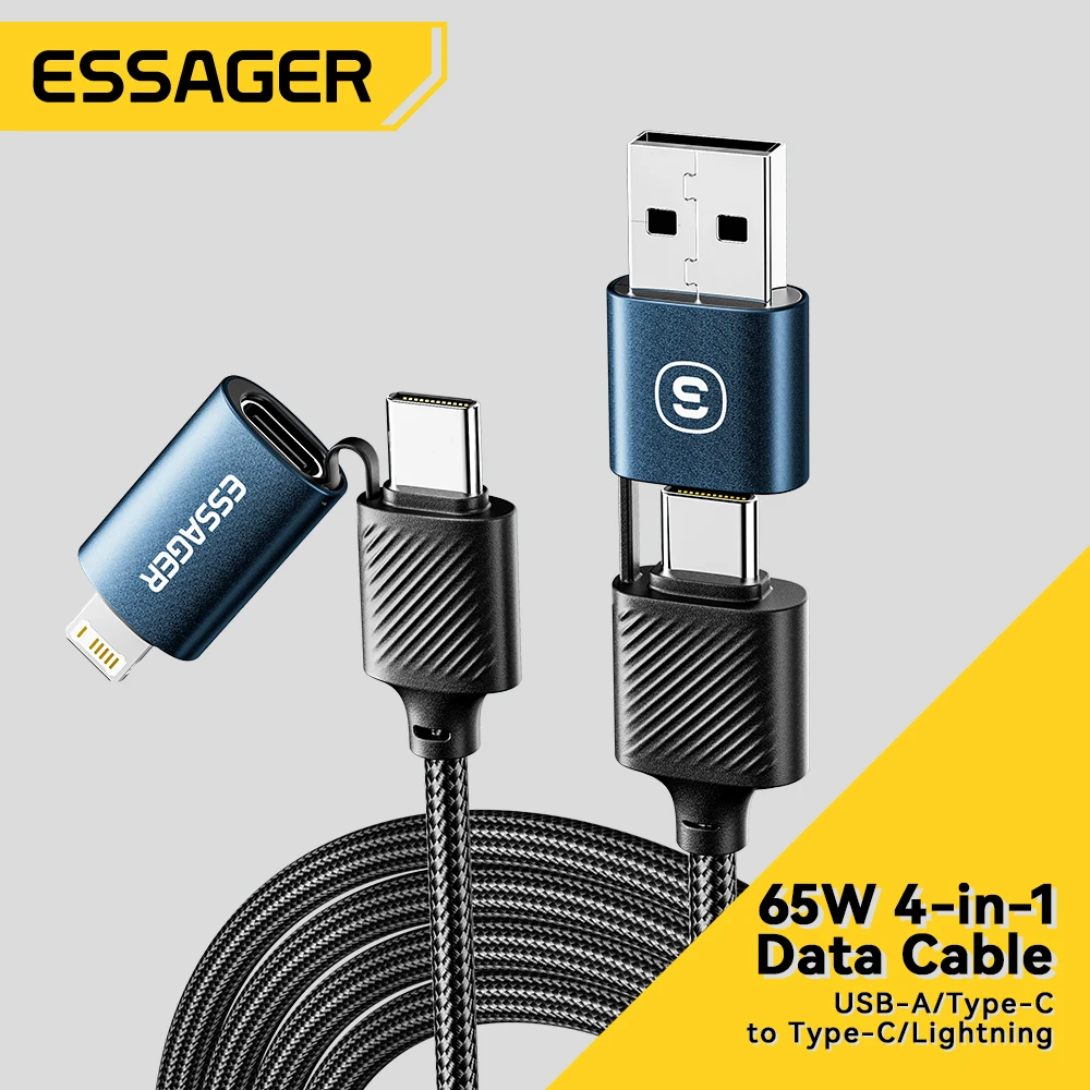 Essager 4 w 1 65W USB C do Type C Lightning Fast Charging Cable dla IPhone 15 14 13 Pro Max Xiaomi Huawei Multi Charger Cable