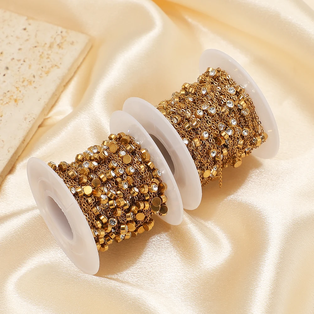 1 Meter PVD 18K vergoldete Edelstahl-Zirkon-Flachketten für DIY-Schmuckherstellung, Halsketten, Körperketten, Armbandzubehör – Detail 2