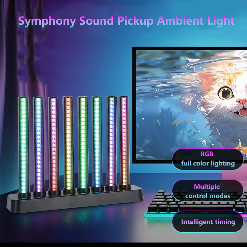 Strip RGB Pickup Ambient Light Colorful ABS Music Rhythm Sync E-sports Game Bedroom Desktop LED Night Light Decorations