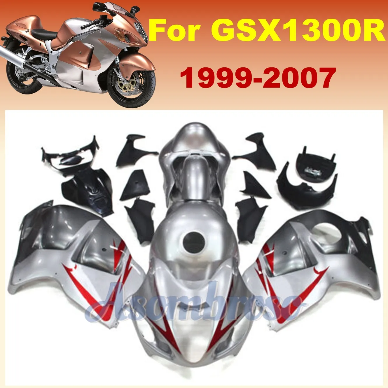 Motorcycle Injection Body Shell For GSXR1300 1999 2007 2006 gsx1300r 00 01 02 05 06 silvery grey Fairing kit