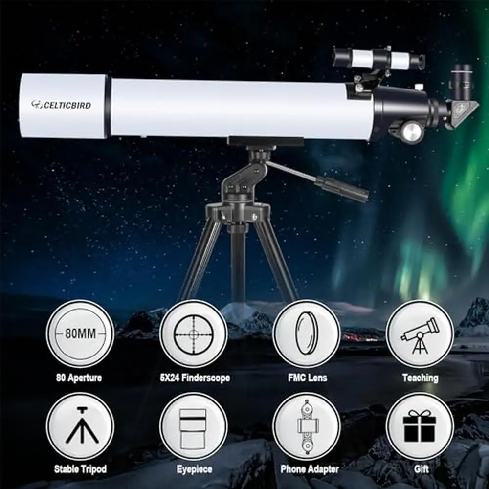 High Powered Adults Astronomy Telescope 80x800mm Refractor Easy Assembly Portable with Phone Adapter & Carry Bag AZ Mount Kit