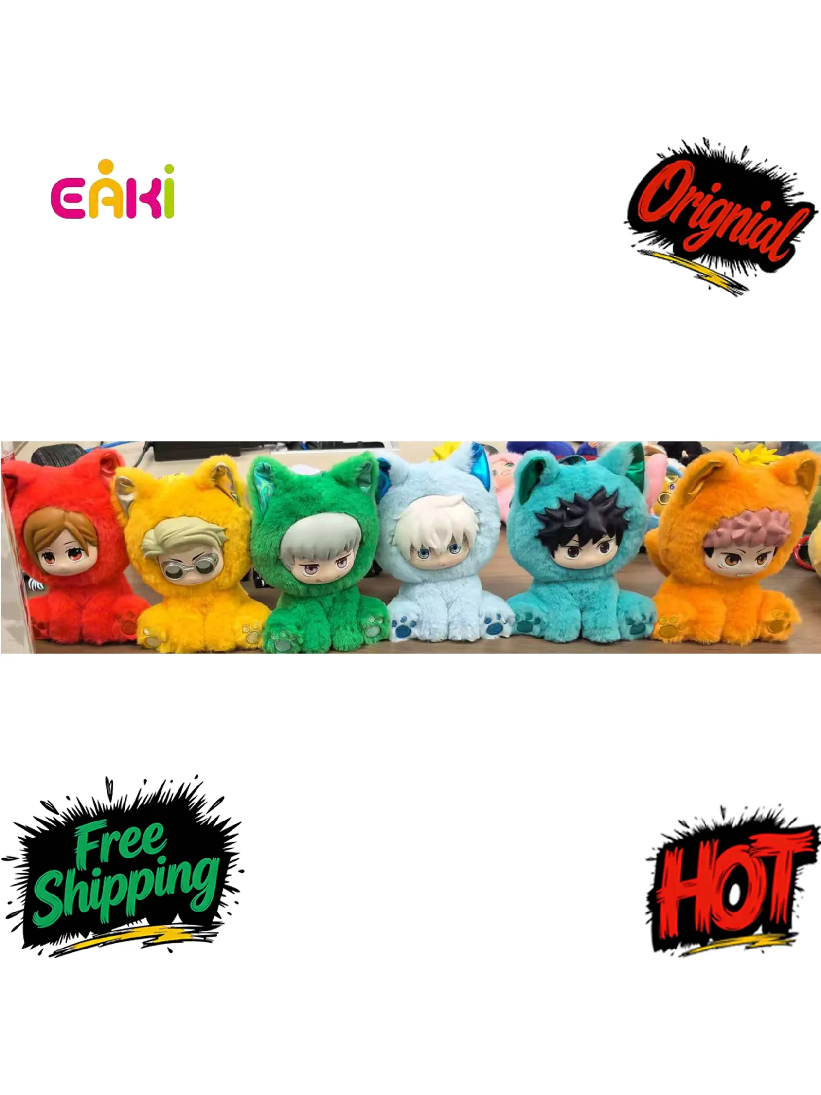 Neue Eaki Original Jujutsu Kaisen Sitzende Katzen Party Serie Blind Box Plüsch Vinyl Actionfiguren Gojo Satoru Itadori Überraschungsspielzeug