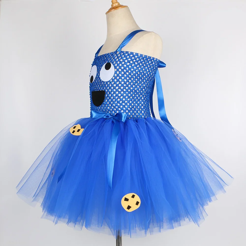 Red Blue Cookie Monster Costume Baby Girls Cosplay Anime Cartoon Tutu Dress Kids Fancy Halloween Carnival Party Dress Up Clothes