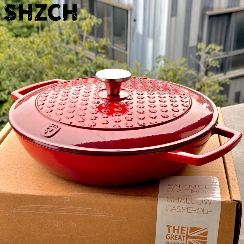 30cm Emaillierter Gusseisen-Schmortopf Großes Küchenkochgeschirr zum Schmoren, für Meeresfrüchte, zum Kochen und Backen, Robuster Suppentopf