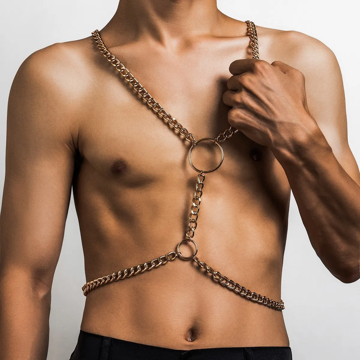 Мужская цепочка для тела, сексуальное ожерелье с большим кольцом. Ювелирная поясная цепочка для мужчин