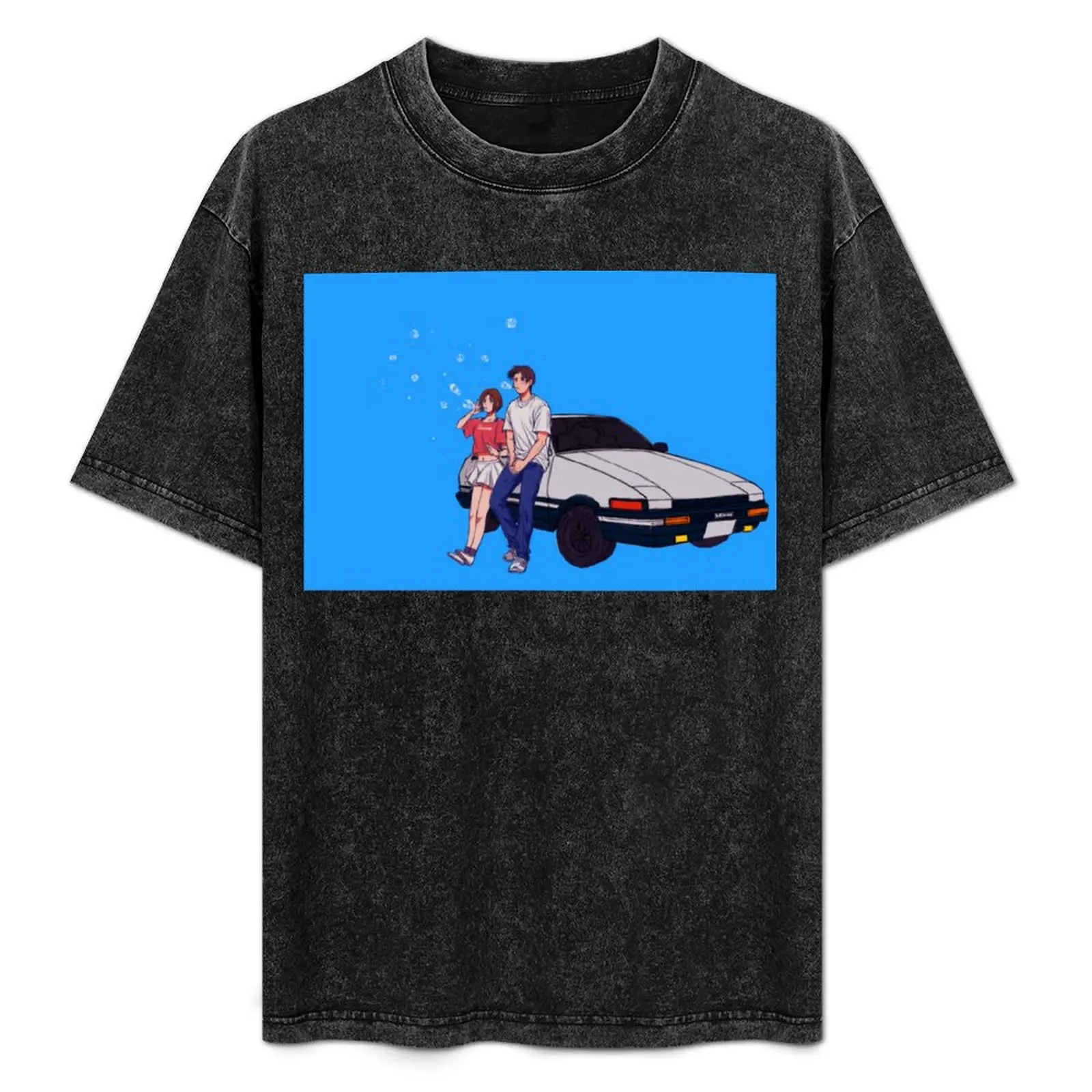 Initial D - Takumi and Natsuki with AE86 T-Shirt street wear Short sleeve tee summer tops graphic tee shirt mens white t shirts