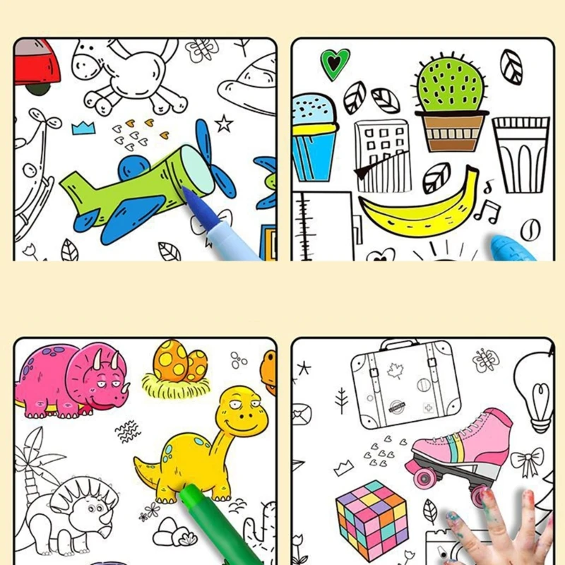 Children Coloring Roll Nonrepeatable Pattern Cartoon Roll Toy for Kids Dropship