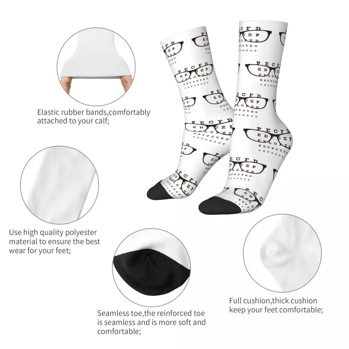 Autumn Winter Retro Unisex Funny Glasses With Eye Test Chart Socks Non-slip Basketball Socks