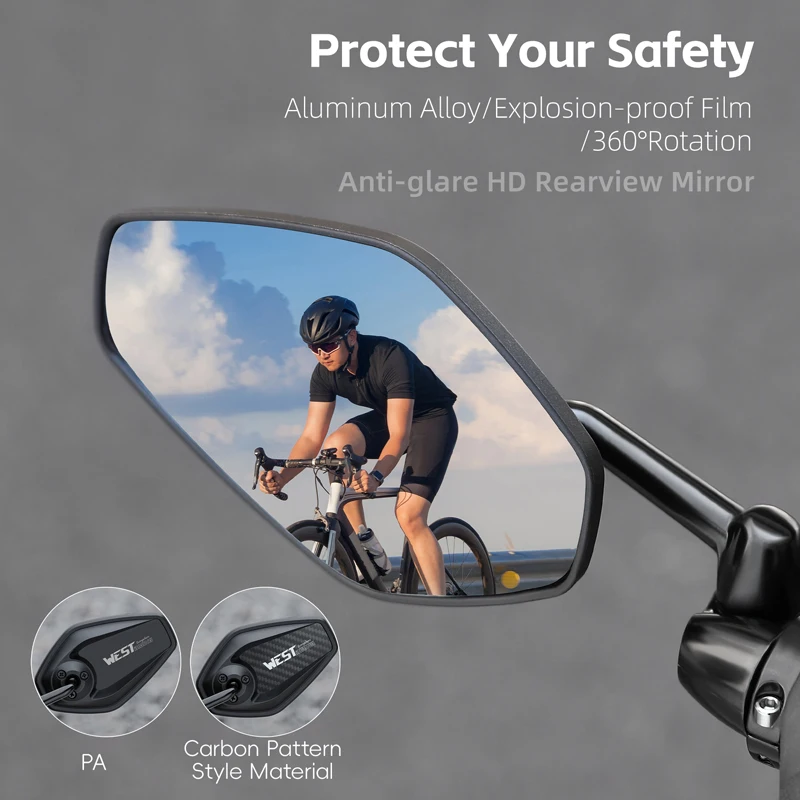 Bicycle Rearview Mirror Anti Glare Aluminum Alloy Bracket Anti Shake Stable Rearview Mirror with Hexagonal Installation Wrench