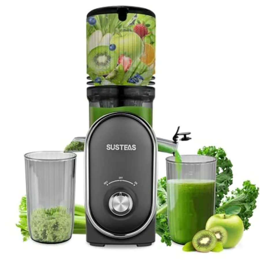 Máquina de Suco Prensado a Frio com Bocal de Alimentação de 5,3 polegadas, Capacidade de 50oz, Extrator Lento de 300W para Frutas e Vegetais Inteiros, Automático